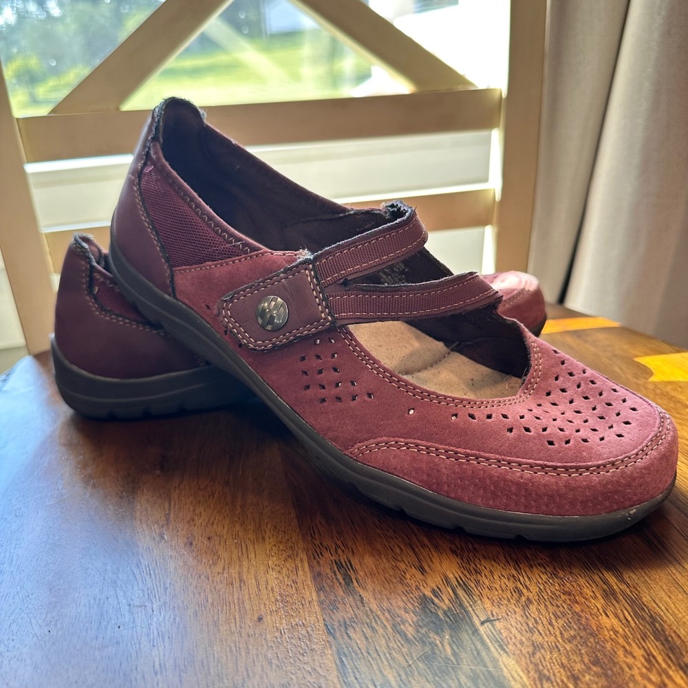 Earth Spirit Mary Jane Shoes Women Burgundy Comfort Strap Walking Suede Size 9